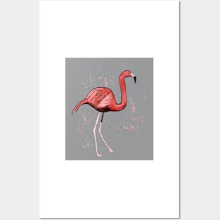 Flamingo with tropical leaves and an ultimate gray background Posters and Art